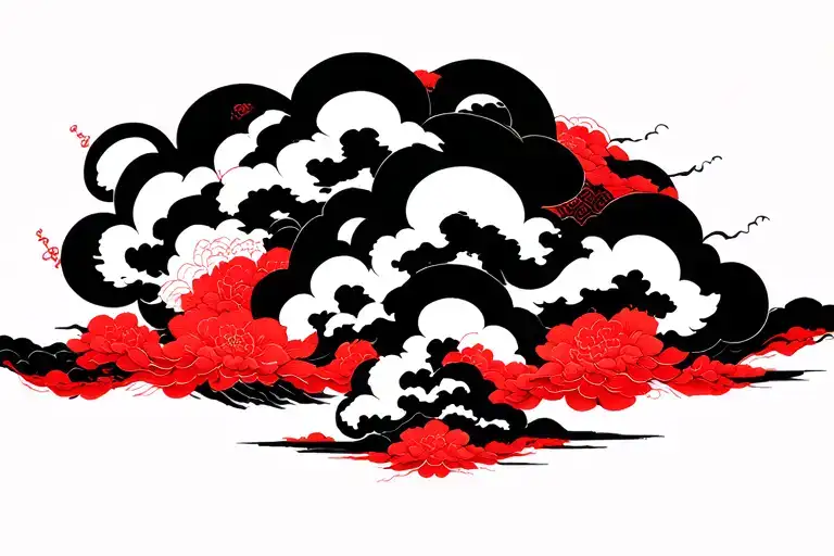 minimal 3 japanese clouds red color tattoo design idea