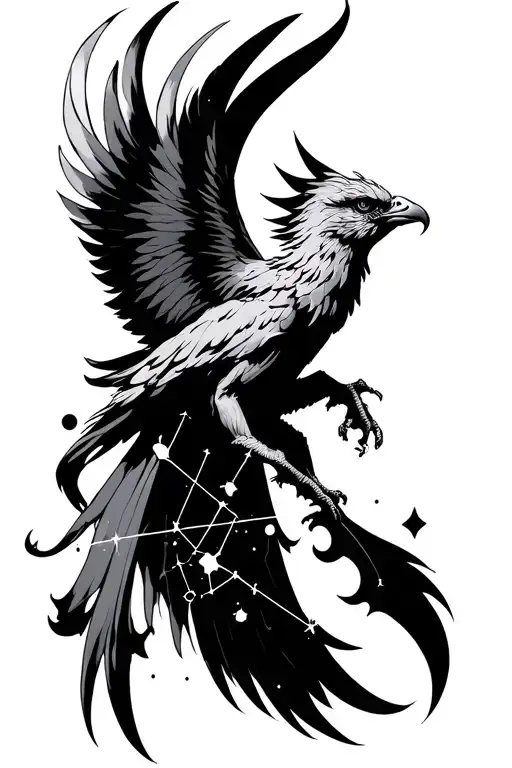Aquarius constellation with pheonix rising tattoo design idea