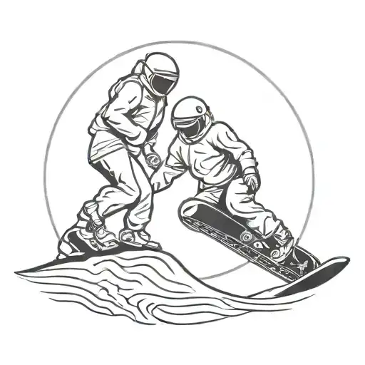Yin and yang symbol with a snowboarder in the light portion and a climber in the dark portion tattoo design idea