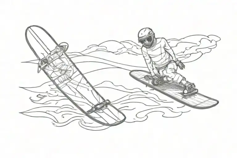 snowboard skateboard surfboard wakeboard in a line tattoo design idea