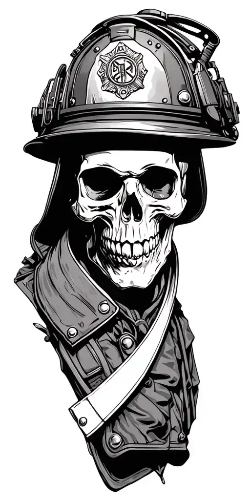 Traditional Firefighter skull with helmet tattoo design idea