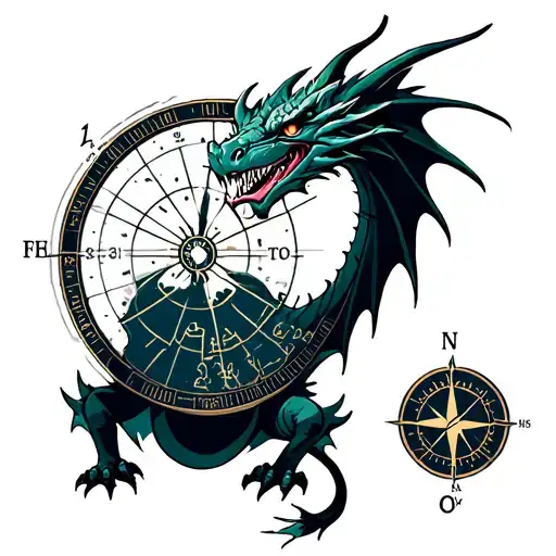 dragon radar with compass tattoo design idea