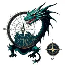 dragon radar with compass tattoo design idea