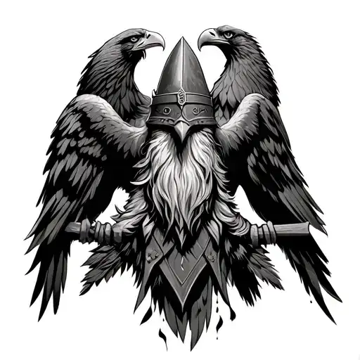 Viking with eagles in the background tattoo design idea