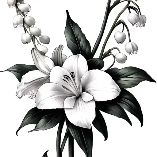 2 Violet, daffodil, 2 Lily of the valley, narcisus  tattoo design idea