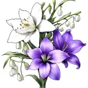 2 Violet, daffodil, 2 Lily of the valley, narcisus  tattoo design idea