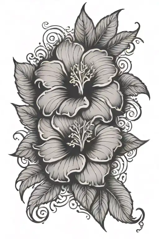 arm sleeve tattoo with hebrew yhwh and a hibiscus flower and Edyn Grace tattoo design idea