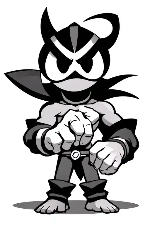 mojo jojo (of powerpuff girls) looking to the front making a maori haka gesture  tattoo design idea