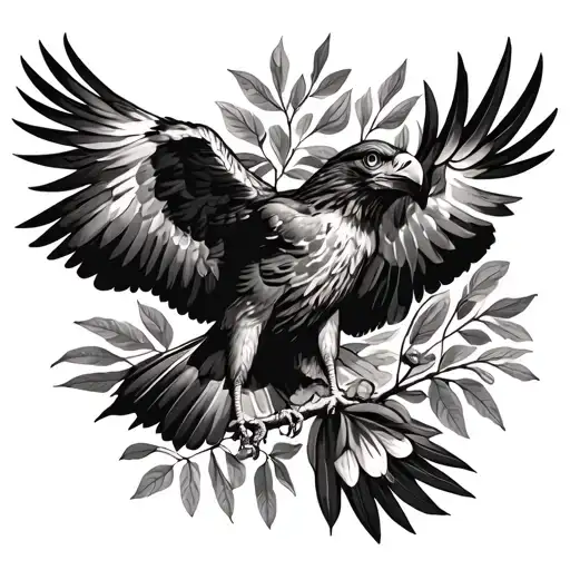 wedge Tailed eagle. gum tree leaves. golden wattle tattoo design idea