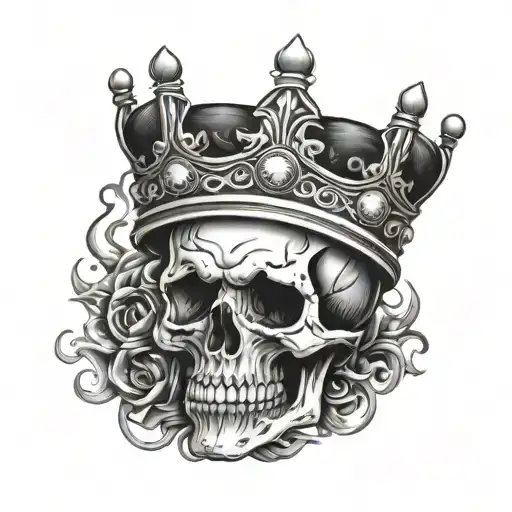 skull with a crown with playing cards and dice rolling with smoke  tattoo design idea