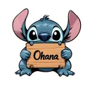 Stich who holds a sign with written ohana tattoo design idea