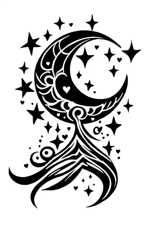 hearts and stars moon tattoo design idea