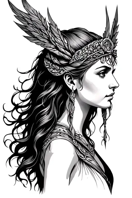 freya goddess side profile tattoo design idea
