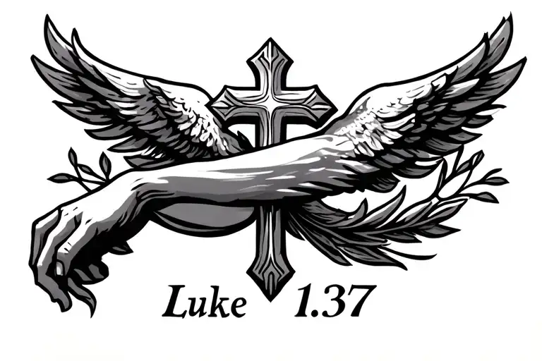 A line to go around my forearm with a cross through it and add the verse "Luke 1:37" tattoo design idea