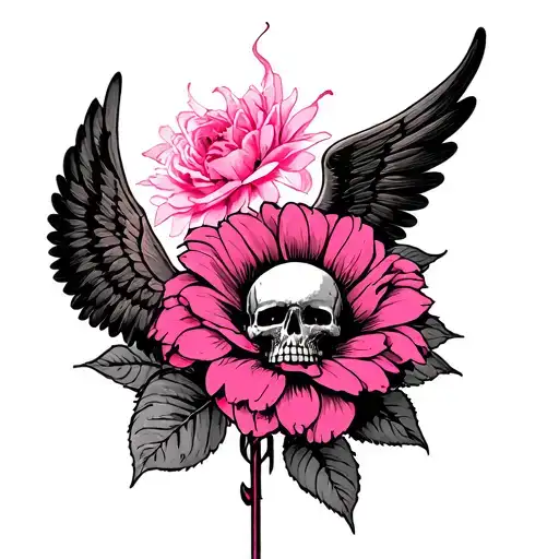 Death metal, sex, bdsm, sexy, edgy, flower, pink, mower, false, wings, despair tattoo design idea
