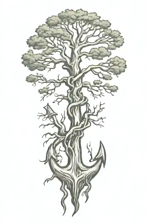 Cypress tree with roots shaped like an anchor tattoo design idea