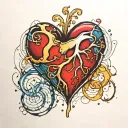 a realistic basic heart with curvy lines around it, splash of colors  tattoo design idea