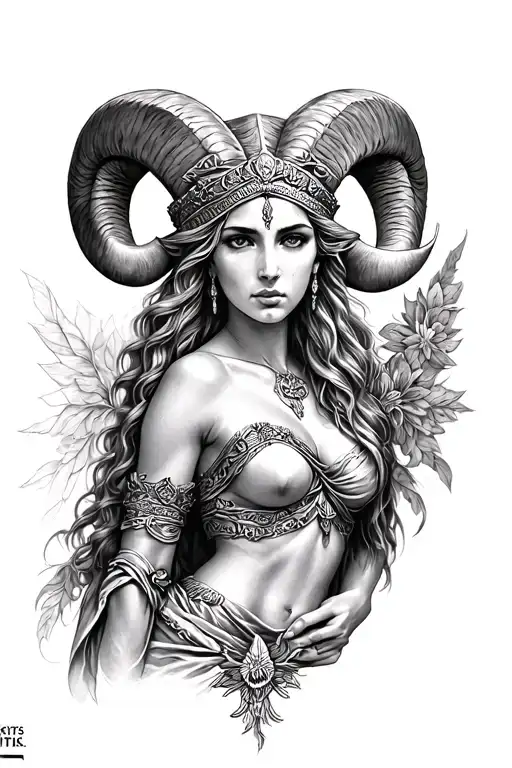 Aries sexy goddess Athena tattoo design idea