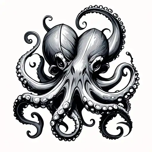 Viking Octopus wtith viking runs infused ink spreading tattoo design idea