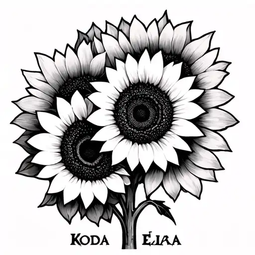 3 sunflowers the stems spelling the names Koda Elias Ezra tattoo design idea