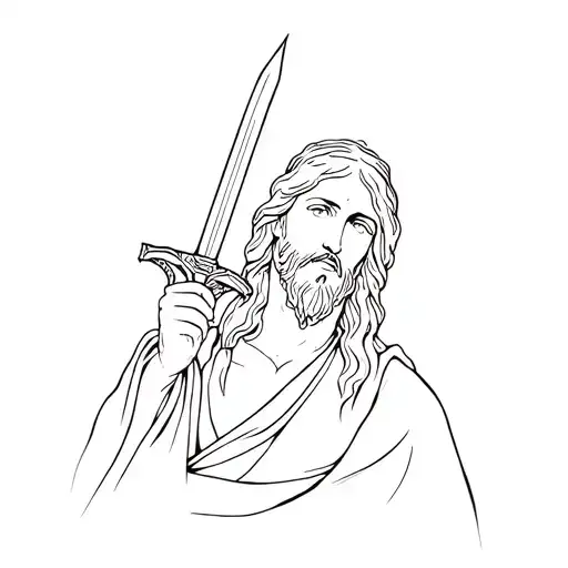 jesus holding a sword tattoo design idea