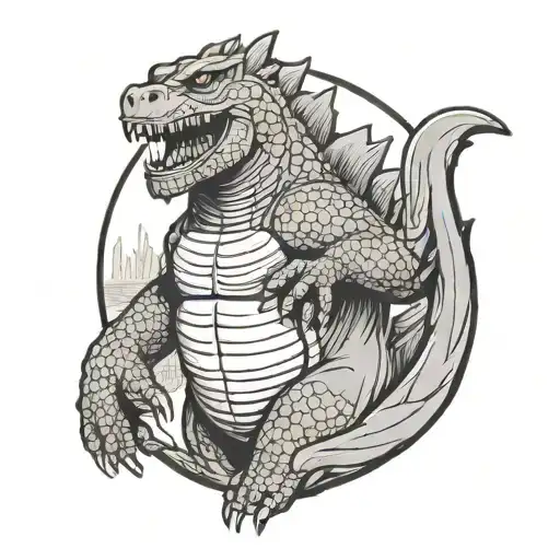 Godzilla holding pickle rick tattoo design idea