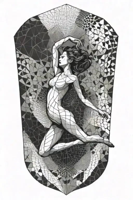 A geometric representation of the human body in motion, inspired by fitness poses tattoo design idea