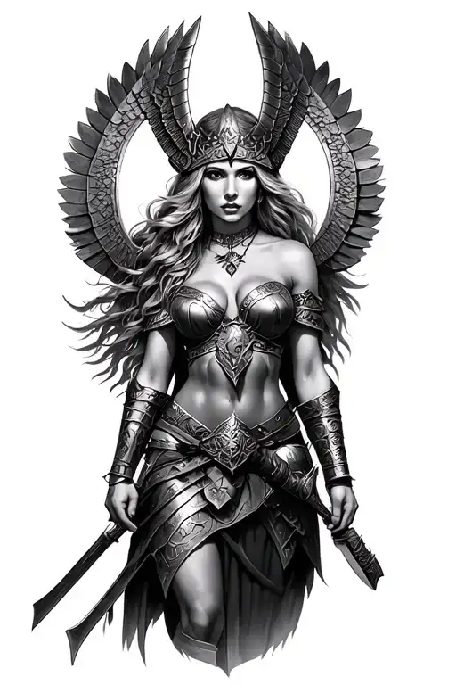 valkyrie warrior woman in battle tattoo design idea