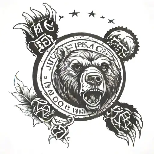 if you want peace prepare for war written with angry bear tattoo design idea