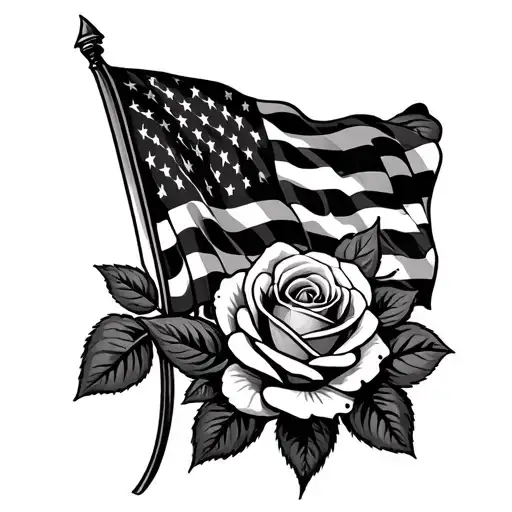 roses and American flag behind it tattoo design idea