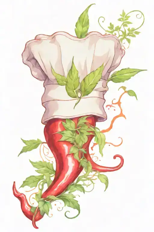 red chili and weeds leaf and chef hat smoking tattoo design idea