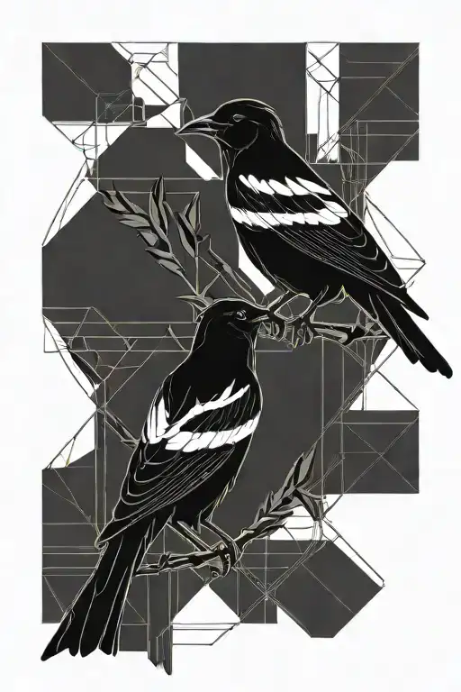 two magpies black minimalist tattoo design idea