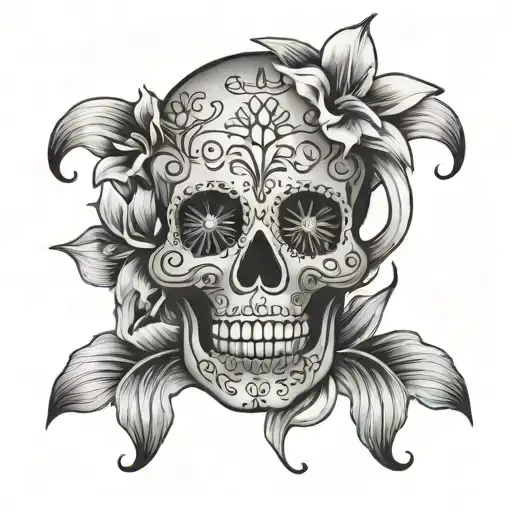Sugar Skull with Lilly flower tattoo design idea
