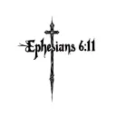 the words "Ephesians 6:11" with a like going through it making it into a cross tattoo design idea