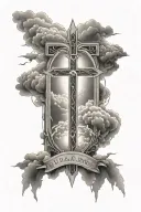 3 crosses with light rays and clouds with psalm 23:4 tattoo design idea
