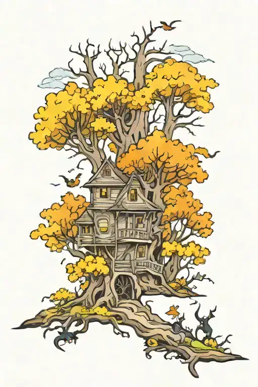 haunted forest scene tattoo design idea