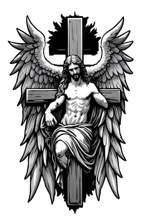 Jesus cross with angel wings tattoo design idea