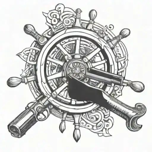 Combine a ship's wheel with a revolver gun, representing the client's passion for cruising and shooting tattoo design idea