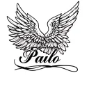 Paulo name in cursive with angel wings tattoo design idea