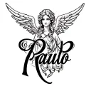 Paulo name in cursive with angel wings tattoo design idea