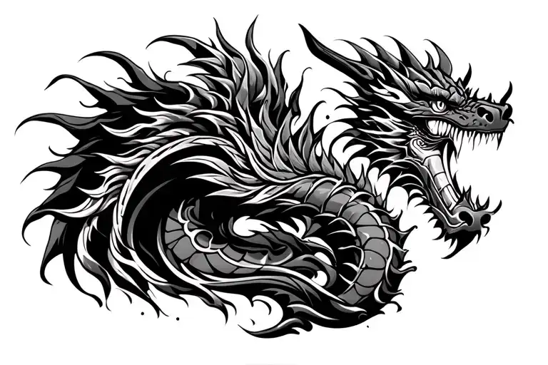 polynesian, dragon, water, warrior tattoo design idea