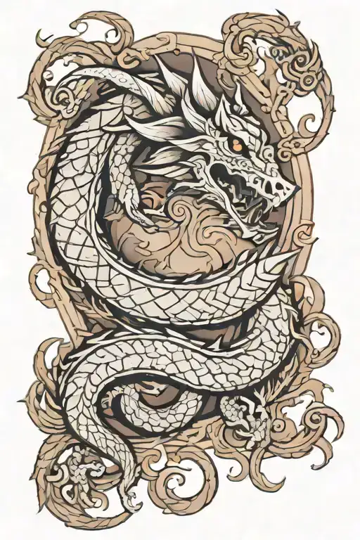 Soft smoky Libra copper dragon wrapped around my arm tattoo design idea