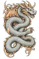 Soft smoky Libra copper dragon wrapped around my arm tattoo design idea
