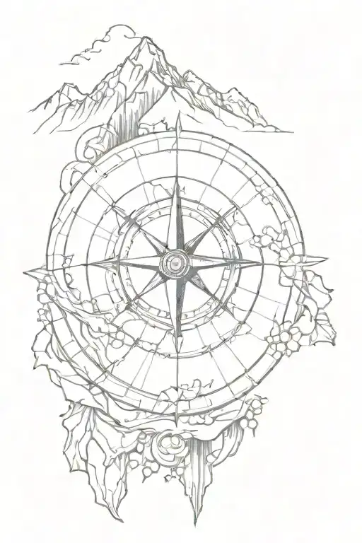 mountain compass tattoo design idea