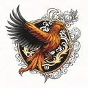 a phoenix flying in flames protecting a heart tattoo design idea
