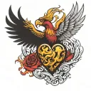 a phoenix flying in flames protecting a heart tattoo design idea