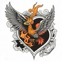 a phoenix flying in flames protecting a heart tattoo design idea