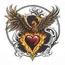 a phoenix flying in flames protecting a heart tattoo design idea