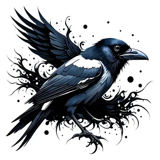raven abstrakt, minimalistic, tribal tattoo design idea