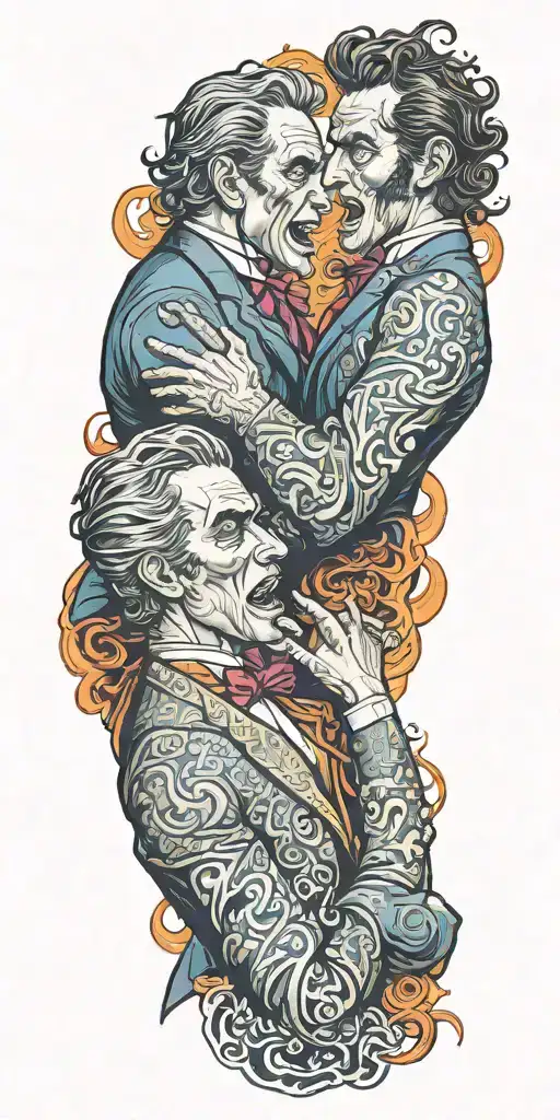 Jekyll and Hyde fighting each other tattoo design idea